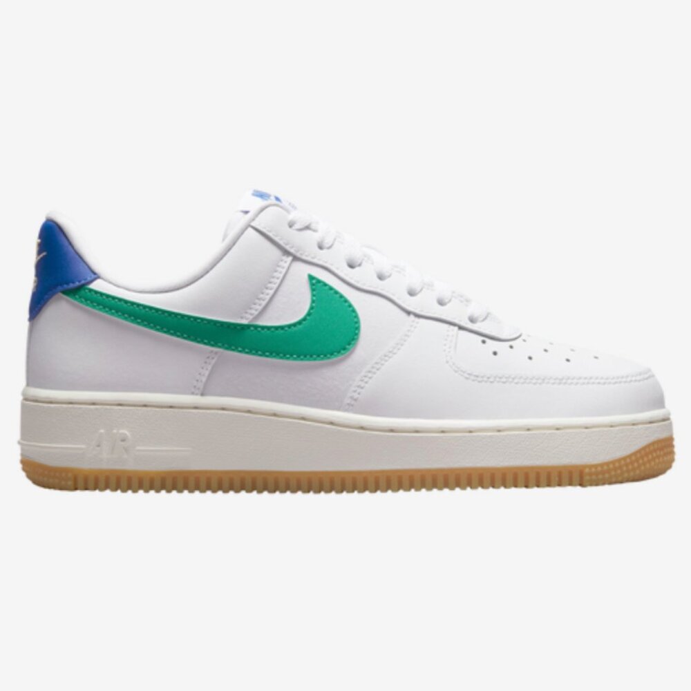 Nike Women's Air Force 1 White with Teal Swoosh and Blue Heel